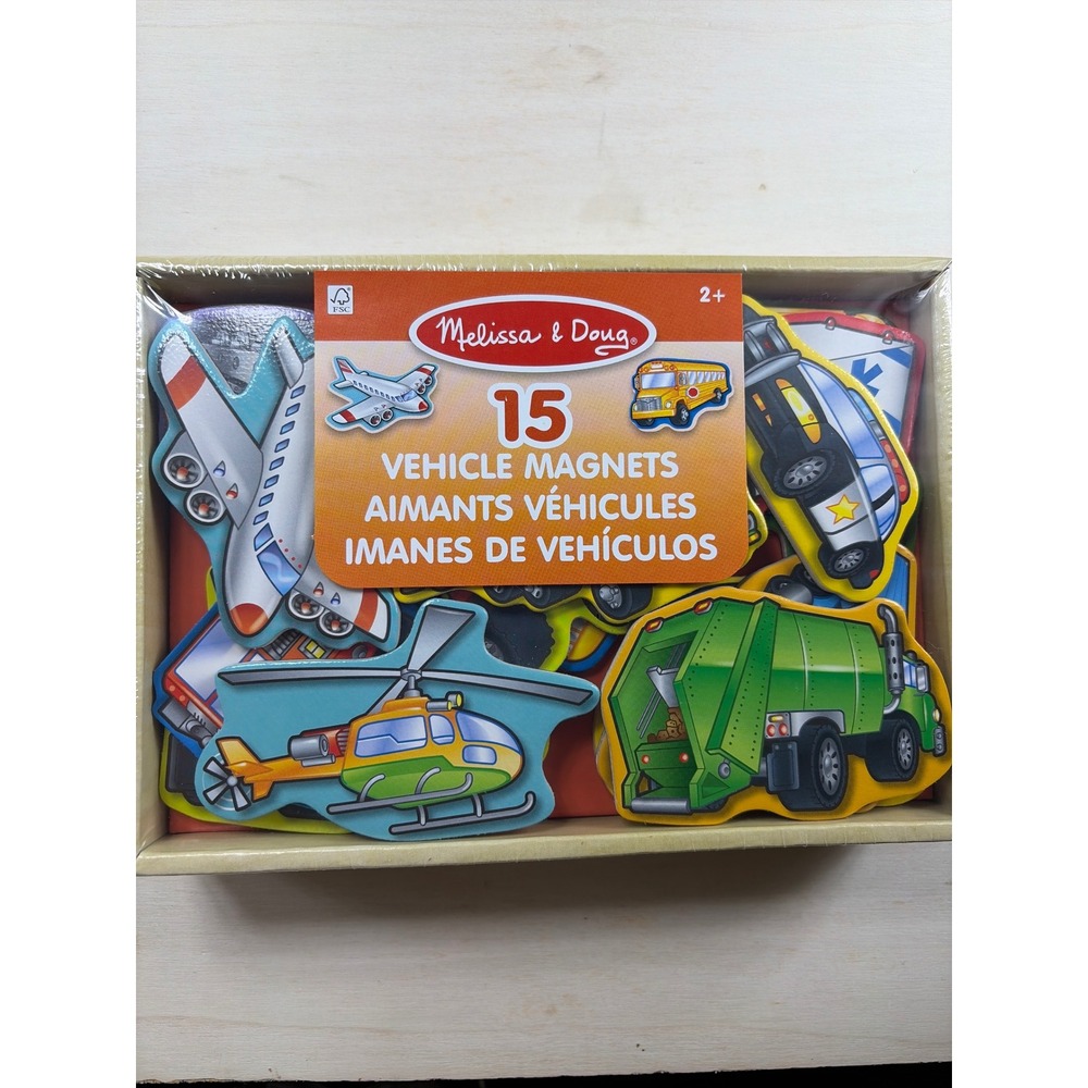 Melissa & Doug 15 Wooden Vehicle Magnets Set Transportation Toddler Toy 35000